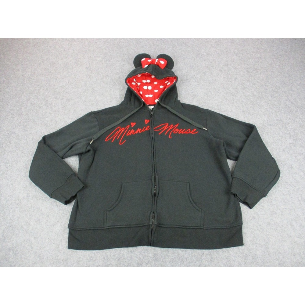 Disney Hoodie Womens 2XL XXL Black Red Minnie Mouse Cos Play Full Zip Sweatshirt